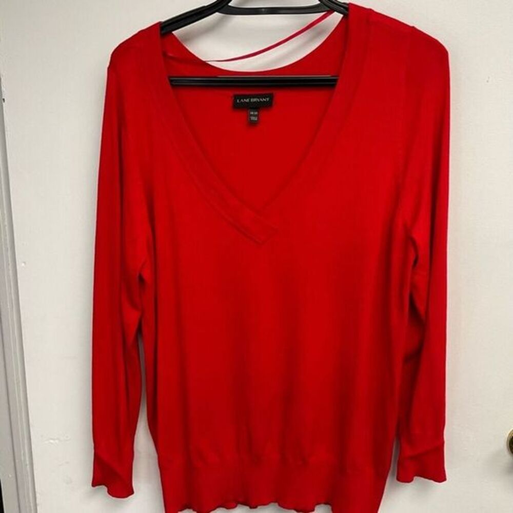 Lane Bryant‎ V-Neck Sweater Long Sleeve Knit Top Red Plus Size 18/20